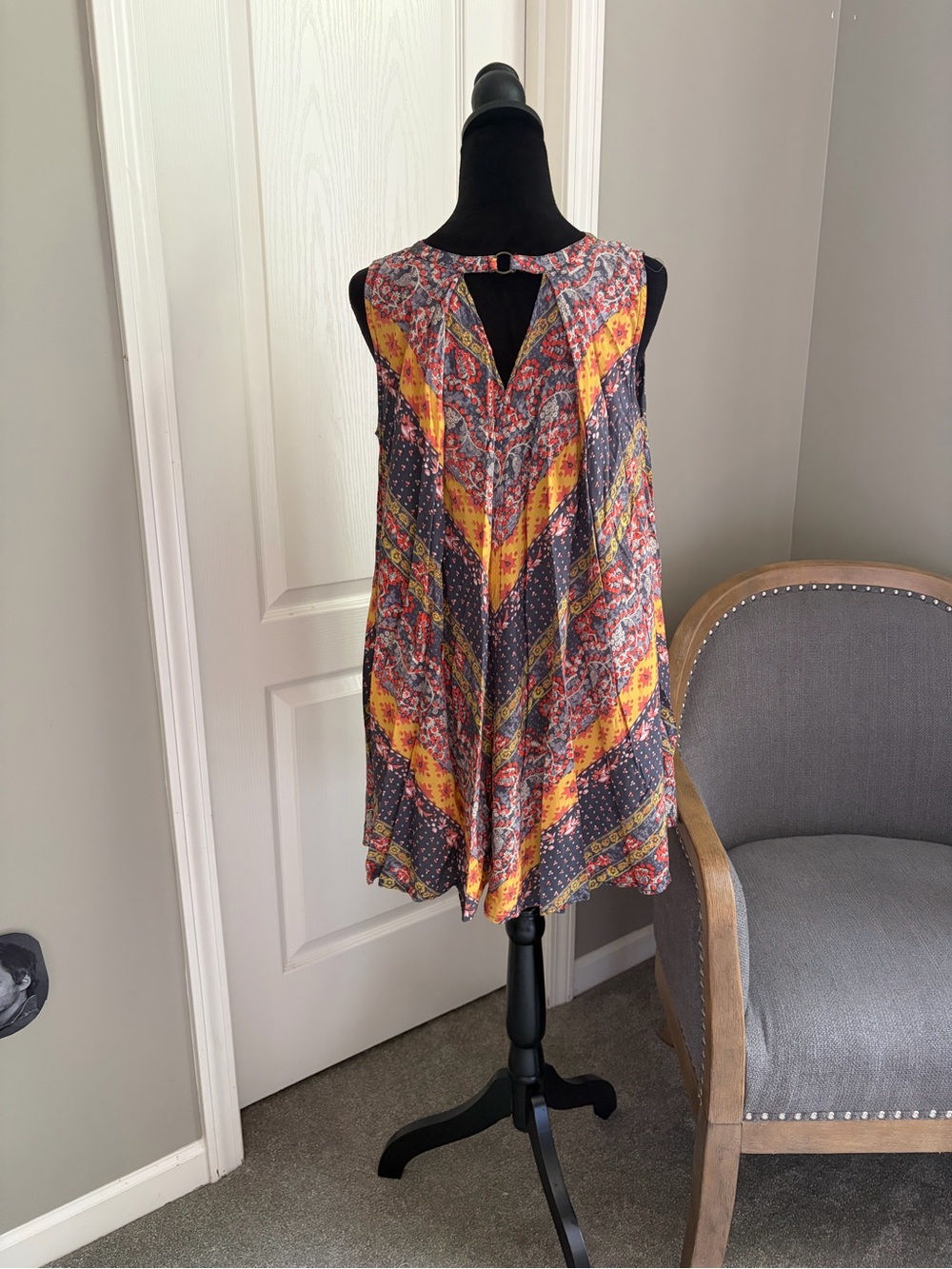 Umgee Yellow and Gray Printed Sleeveless Mini Dress